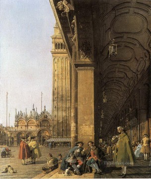 古典的なヴェネツィア Painting - サンマルコ広場 南西角から東を望む サンマルコ広場とその柱廊 カナレット ヴェネツィア